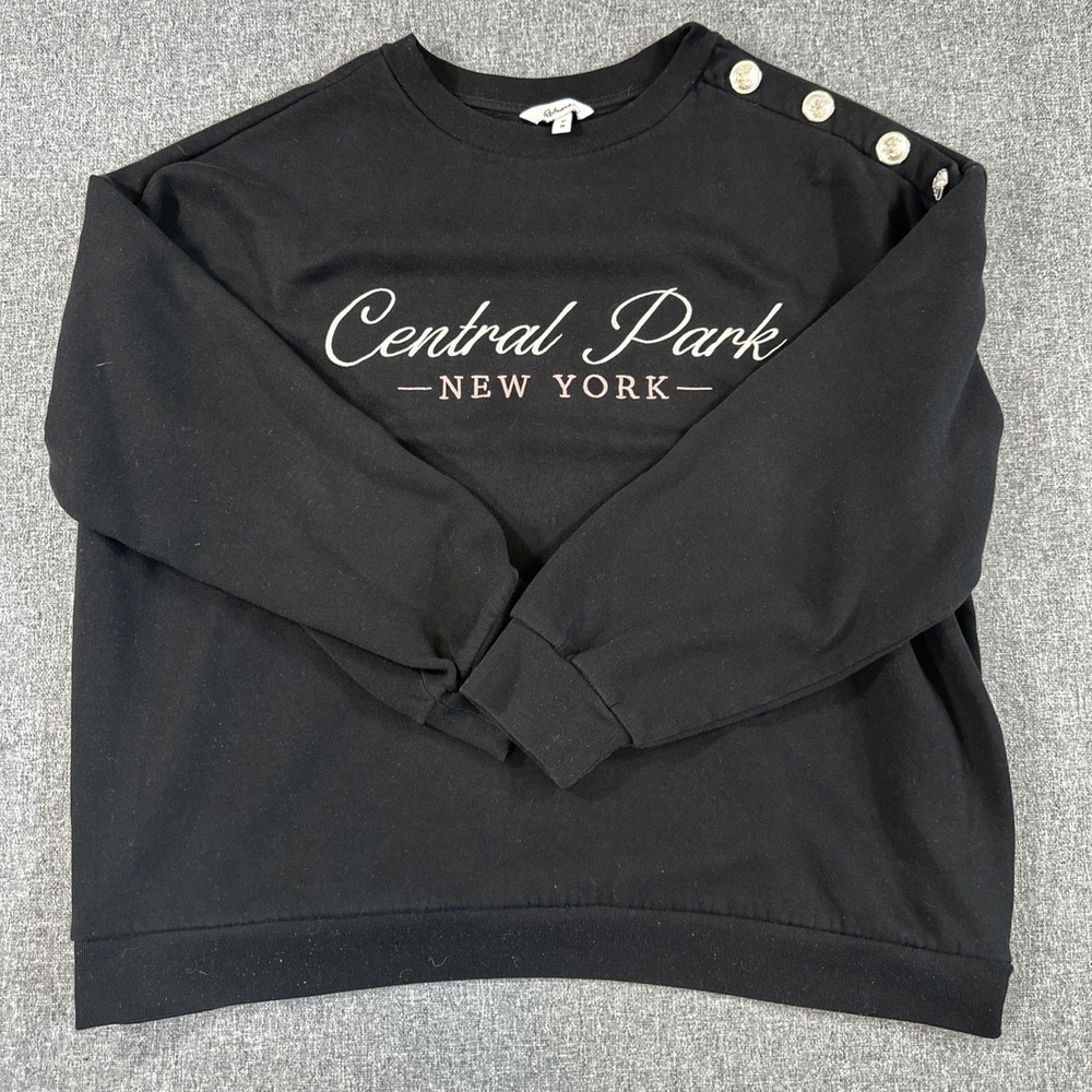 Womens Central Park New York Crewneck Sweatshirt Black Button Shoulder M